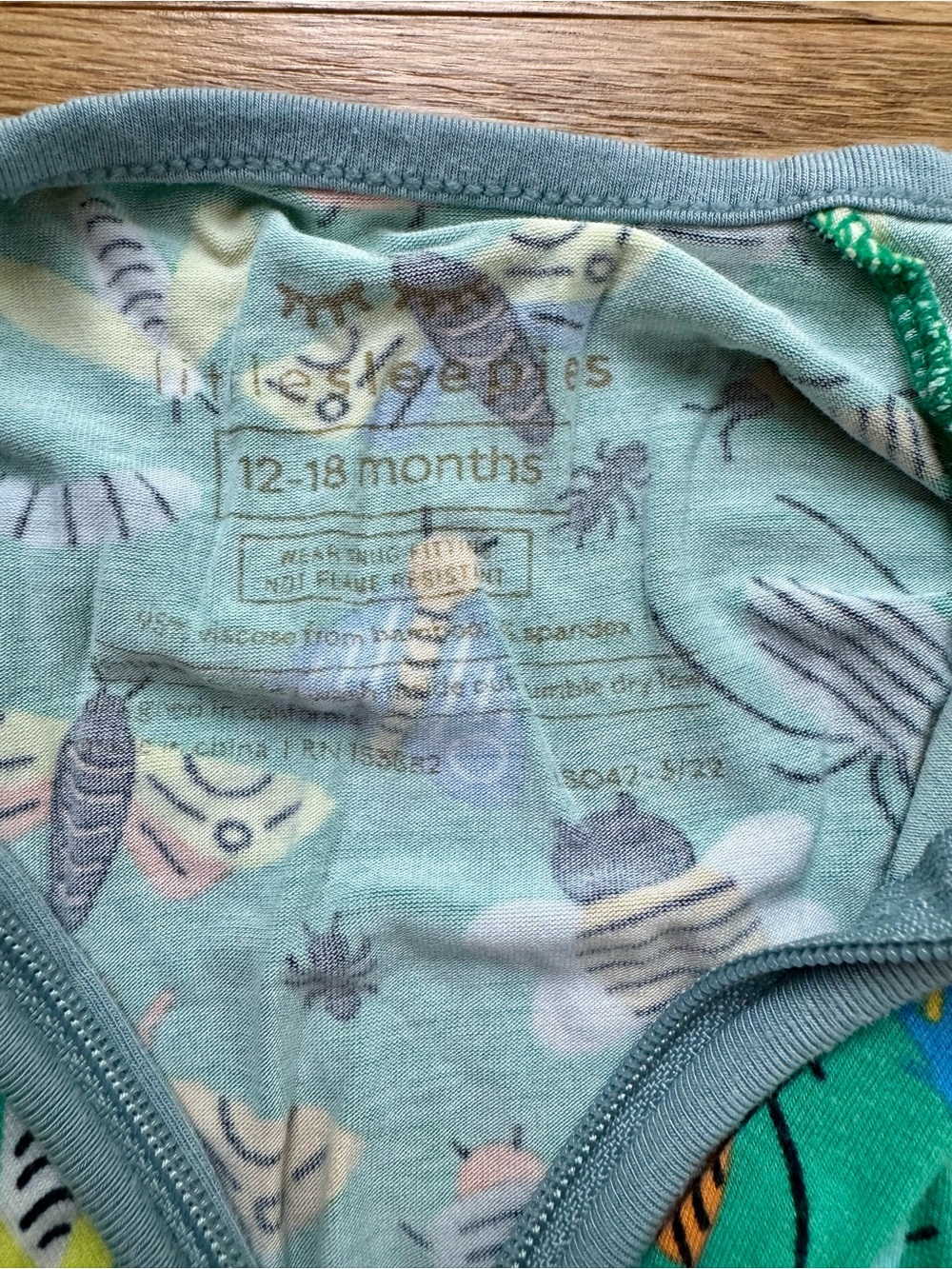 Little Sleepies bamboo green bugs Zip Footed Pajamas - Picture 2 of 3